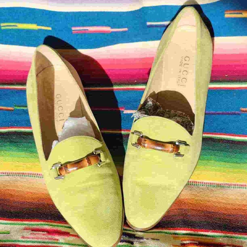 Gucci Womens Loafers Bambo size 9 1990's Suede Leather